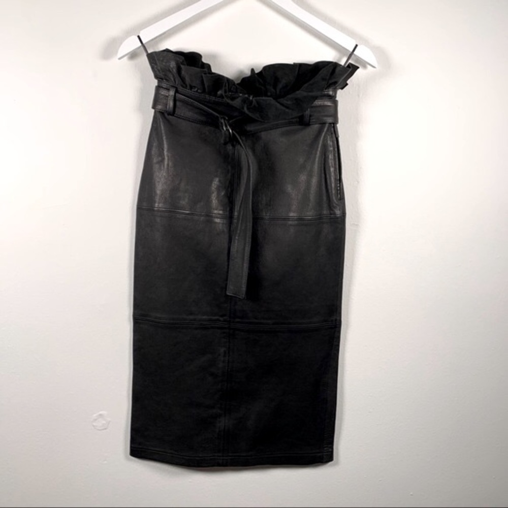 J Brand Claudia Leather Ruffle Skirt Black XS - Picture 6 of 10